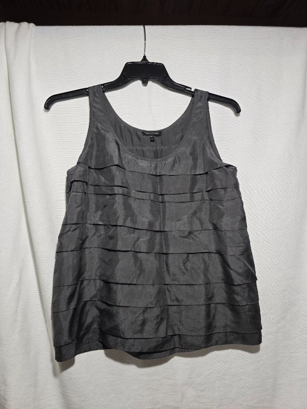 Eileen Fisher Silk Tiered Tank Top Women's Size S Charcoal Gray Ruffle Layered